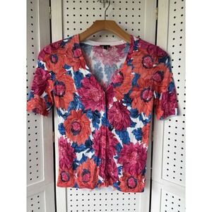 Talbots Petites Floral Colorful Button Cardigan Light Sweater Women's Size P